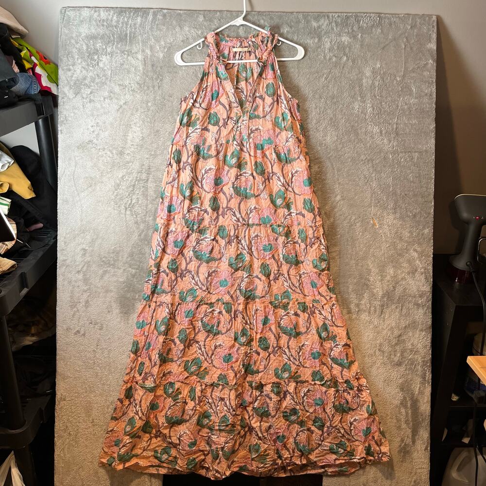 Lola Australia Sapphire 100% Cotton Tiered Maxi‎ Dress Size Small Floral Pink